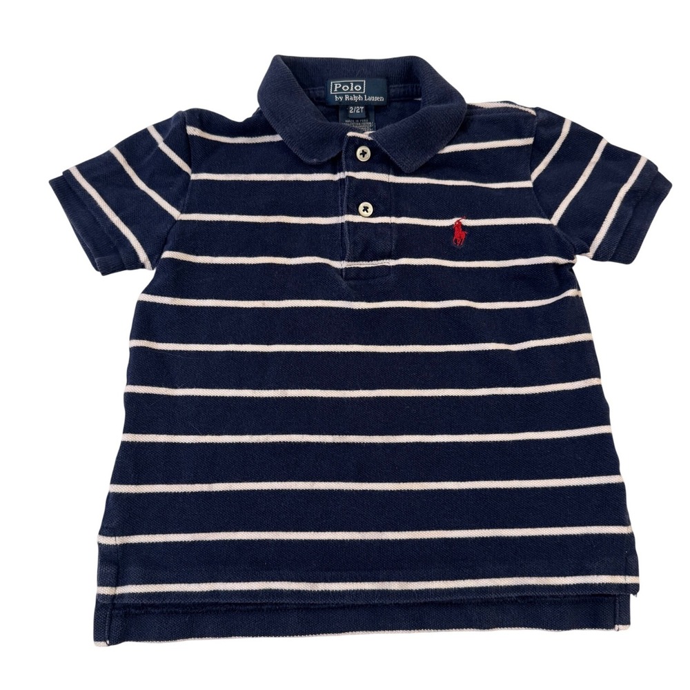 Vintage Polo Ralph Lauren Polo Shirt Toddler 2T Navy Blue Striped Pony Logo